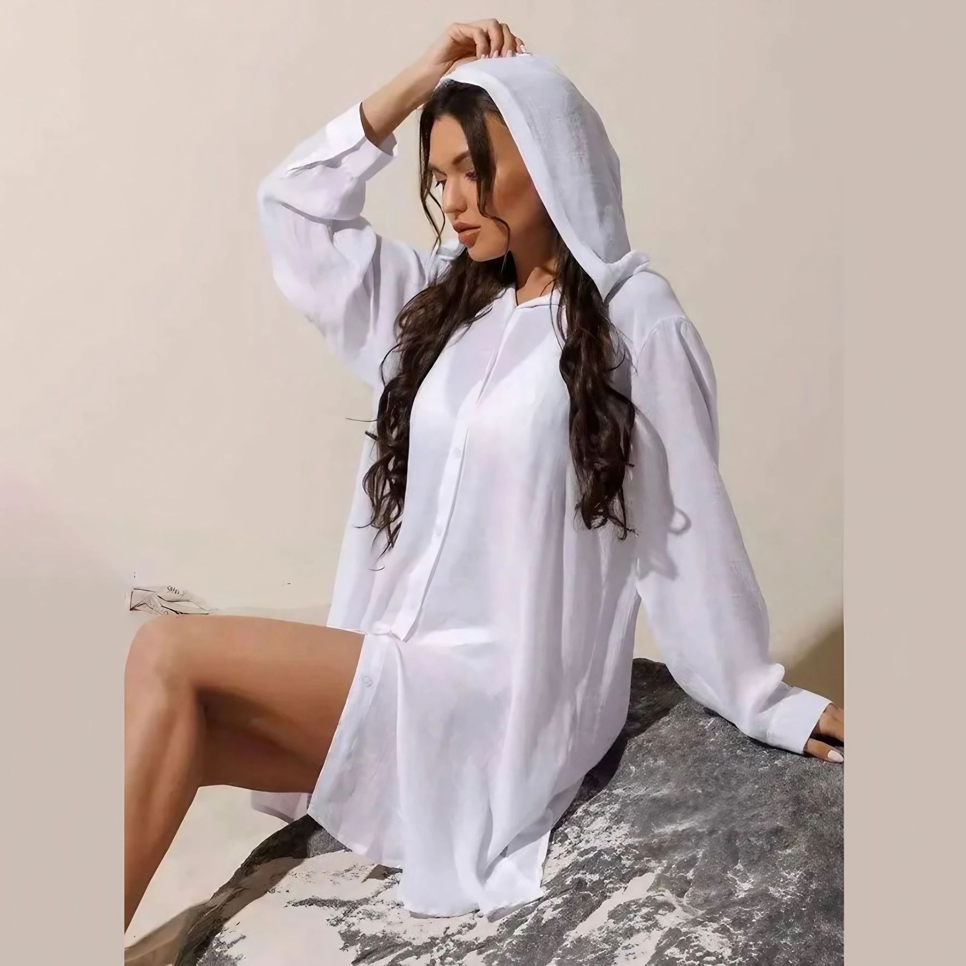 Womens Swim Cover Up Hoodie Long Jacket  Beach Cover Ups